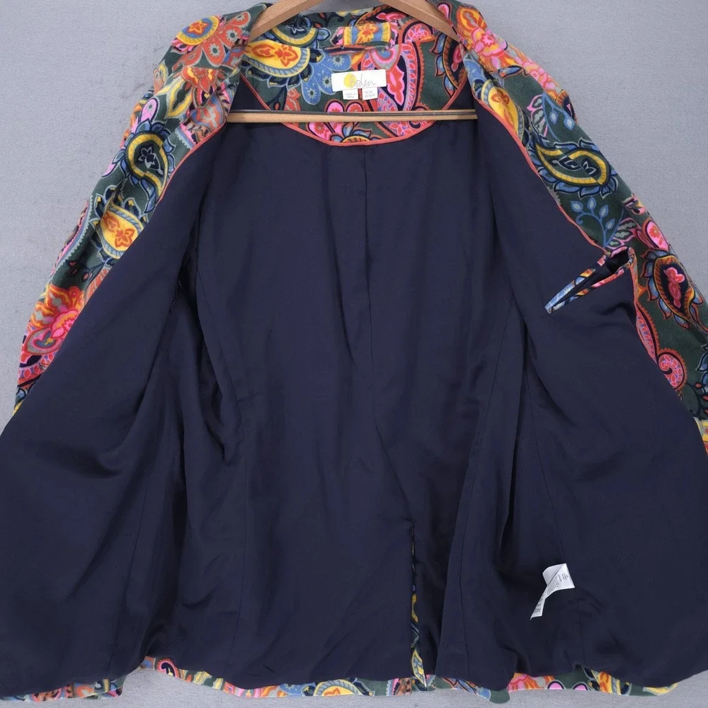 Boden Blazer Womens 16/18 Multicolor Velvet Paisley Floral Jacket Lined Boho